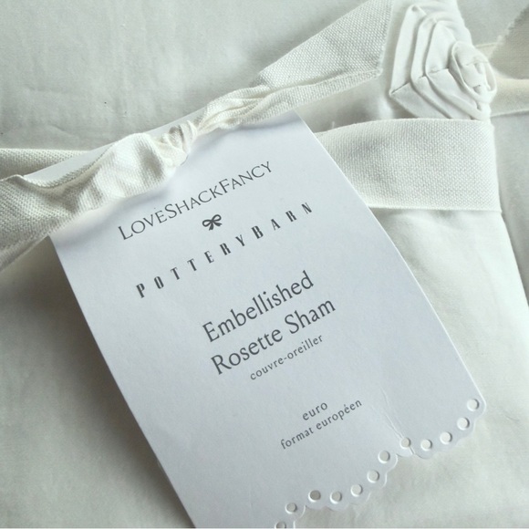 Pottery Barn LoveShackFancy White Embellished Rosette Euro Shams NWT Retail $178 - Picture 5 of 6